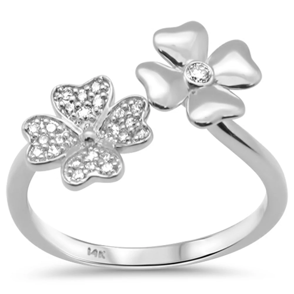 <span>DIAMOND CLOSEOUT! </span> .14ct G SI 14K White Gold Diamond Flowers Band Ring Size 6.5