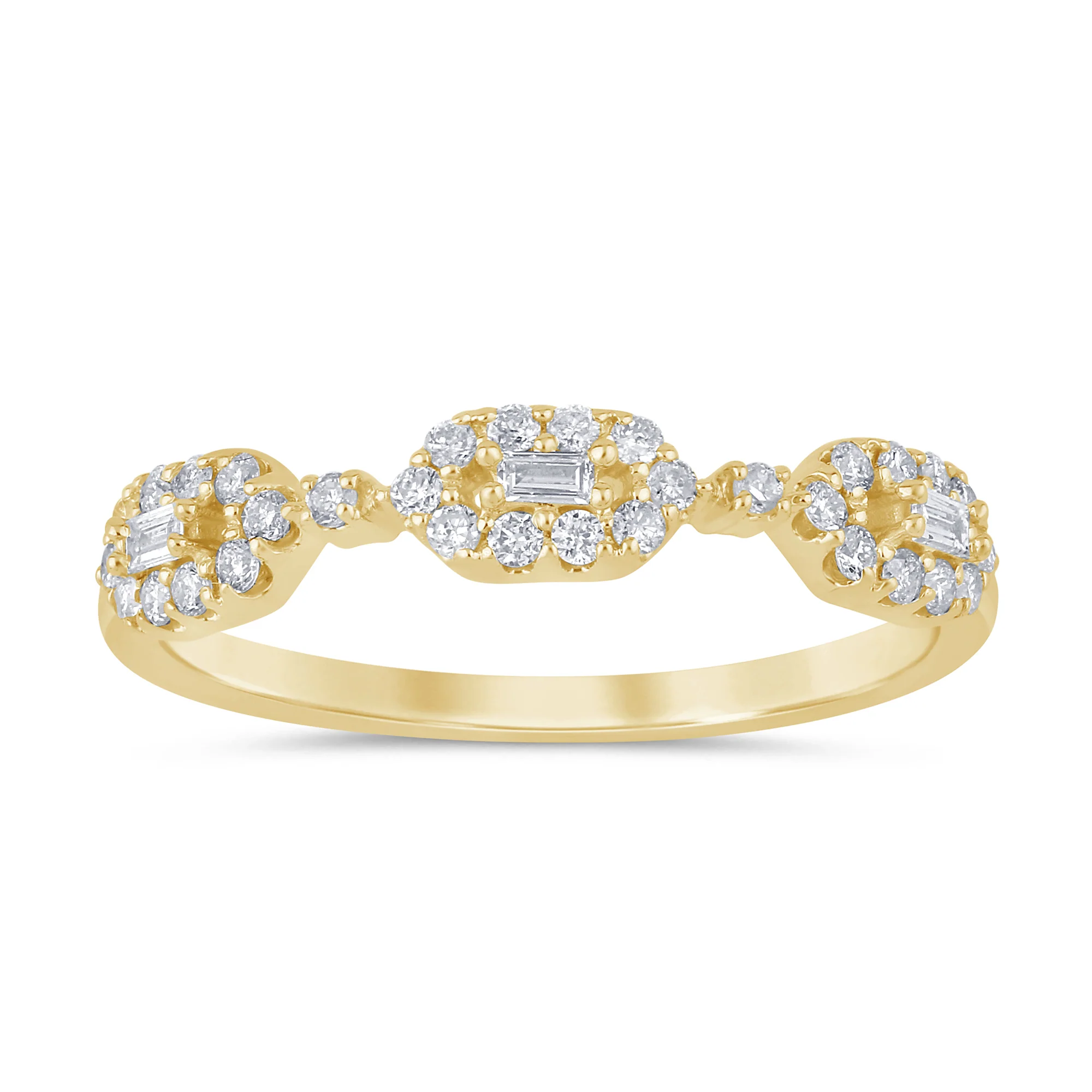.25ct G SI 14K Yellow Gold Round & Baguette Diamond Band Ring Size 6.5
