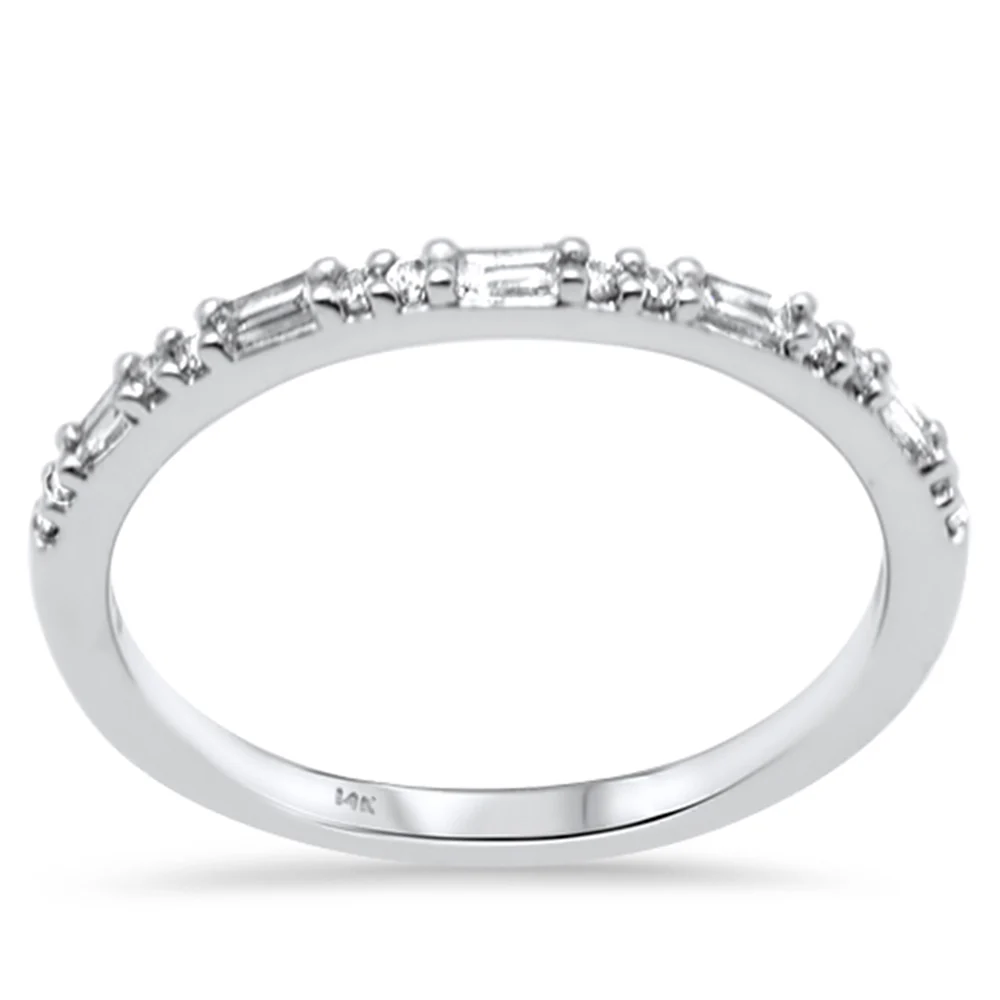 <span style="color:purple">SPECIAL!</span> .17ct G SI 14K White Gold Round & Baguette Diamonds Ring Band Size 6.5
