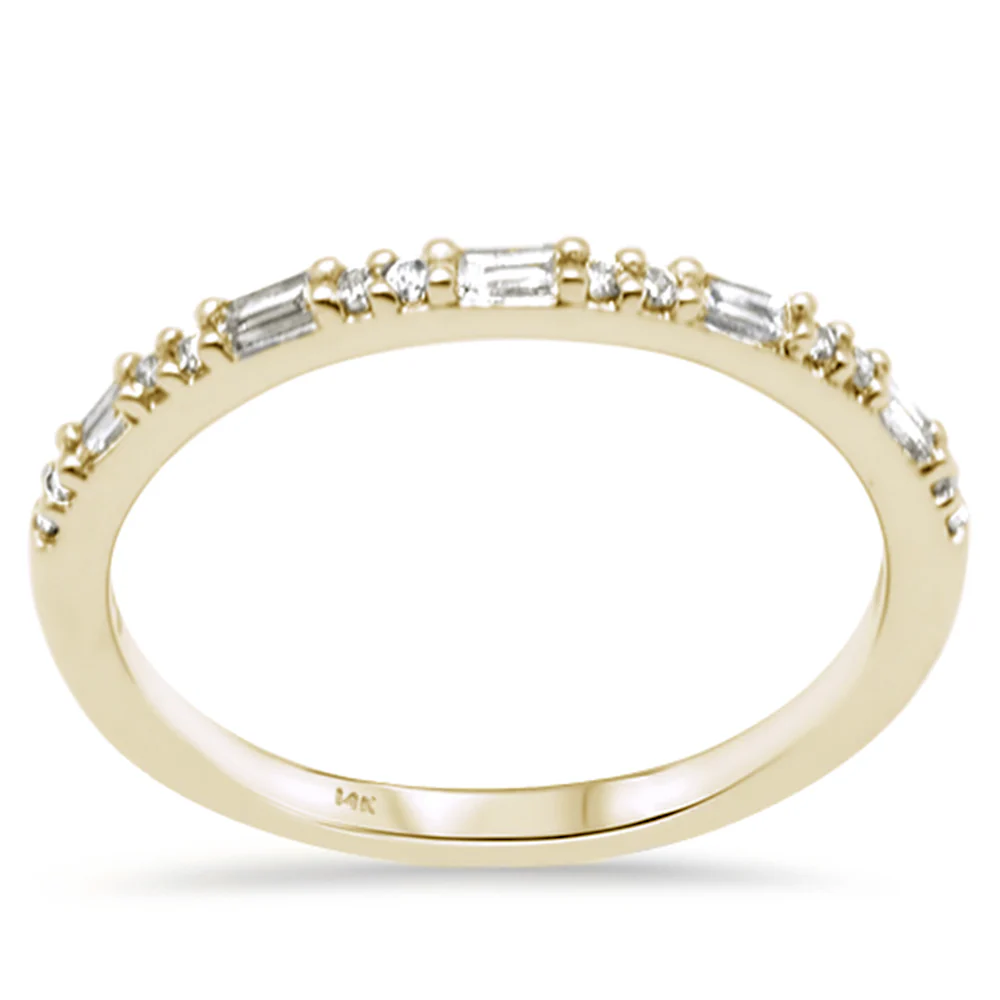 <span style="color:purple">SPECIAL!</span> .17ct G SI 14K Yellow Gold Round & Baguette Diamonds Band Ring Size 6.5