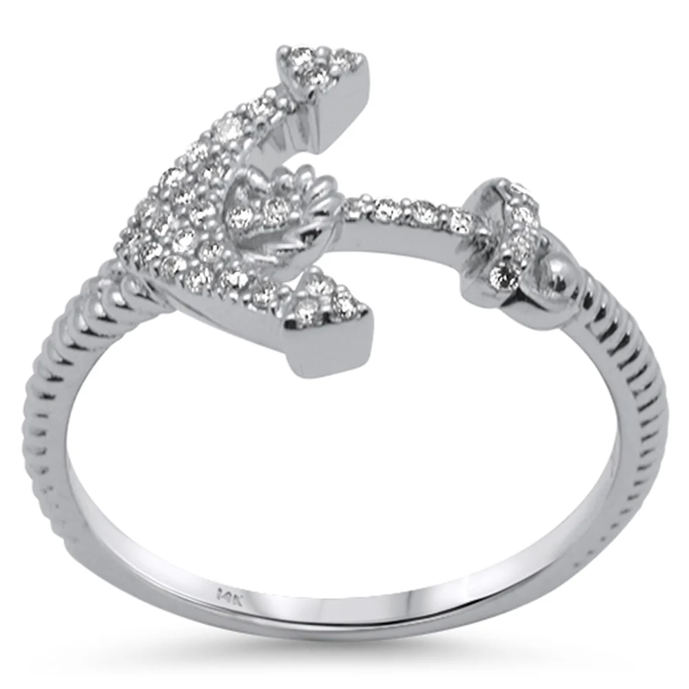 <span style="color:purple">SPECIAL!</span> .15ct G SI 14K White Gold Diamond Anchor Band Ring Size 6.5