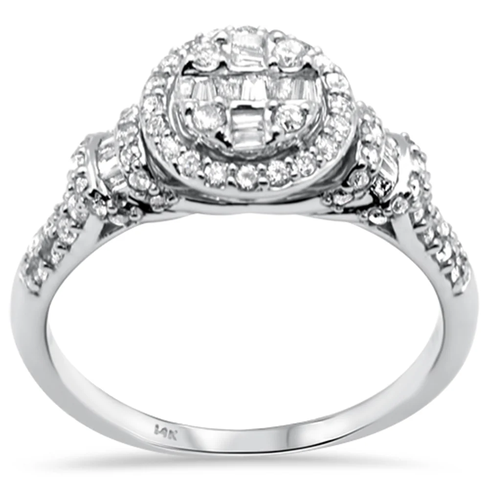 <span style="color:purple">SPECIAL!</span> .66ct G SI 14K White Gold Round Shape with Round & Baguette Diamond Engagement Ring Size 6.5