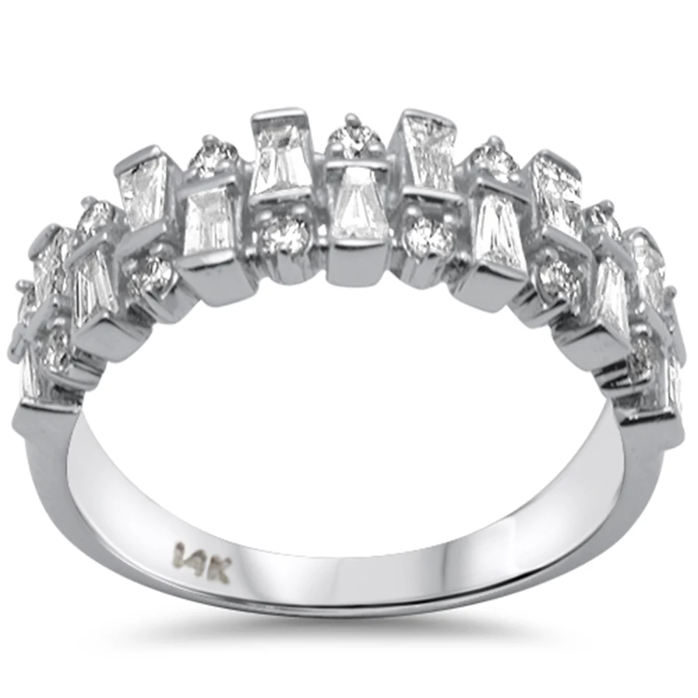 <span style="color:purple">SPECIAL!</span> .75ct G SI 14K White Gold Round & Baguette Diamond Ring Band Size 6.5