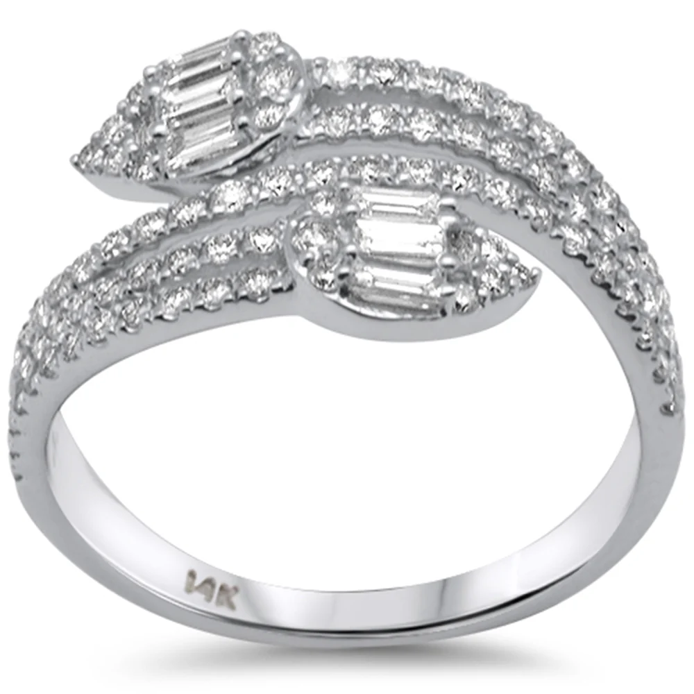<span style="color:purple">SPECIAL!</span> .77ct G SI 14K White Gold Round & Baguette Diamond Wrap Around Ring Band Size 6.5