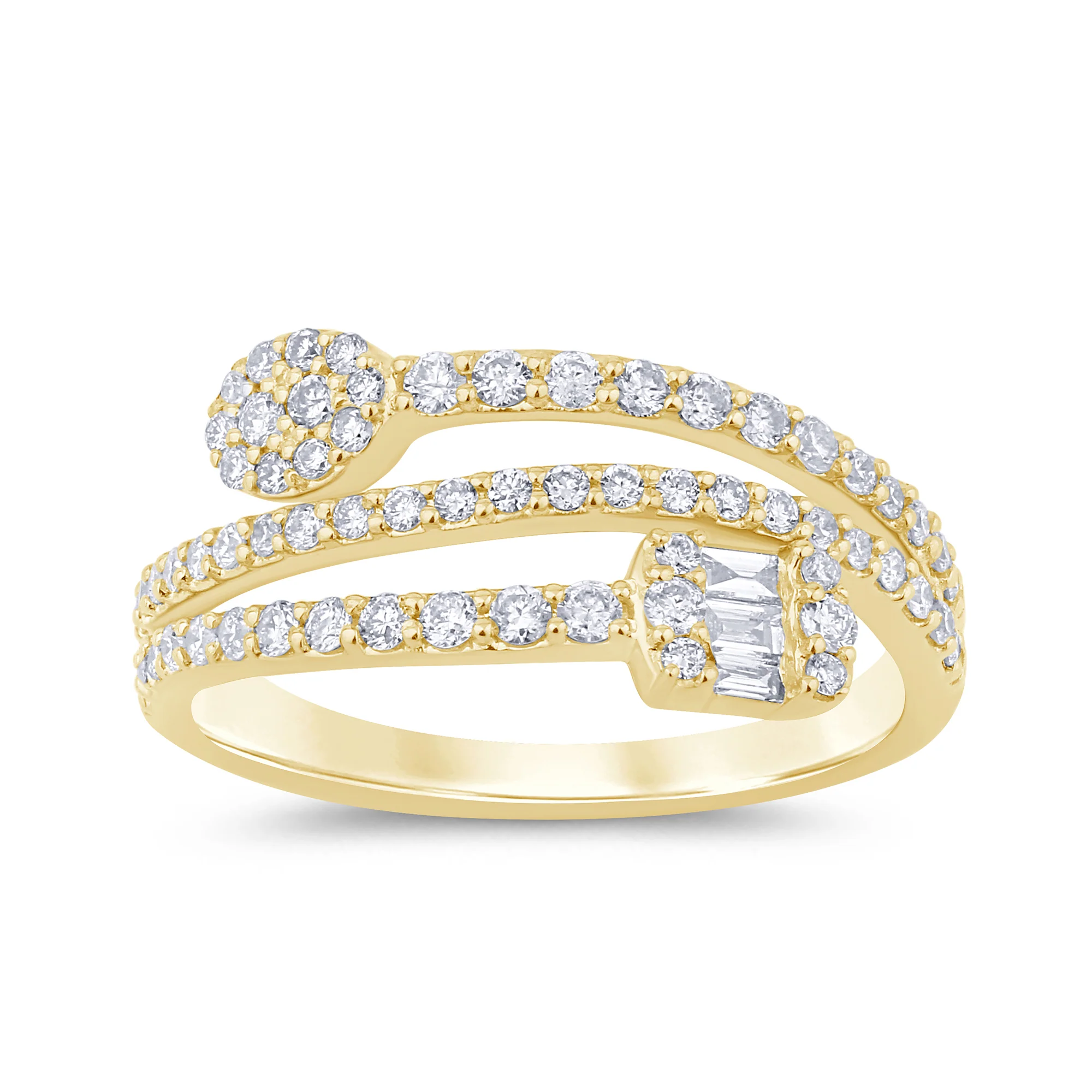 <span style="color:purple">SPECIAL!</span> .48ct G SI 14K Yellow Gold Round & Baguette Diamond Wrap Around Ring Band Size 6.5