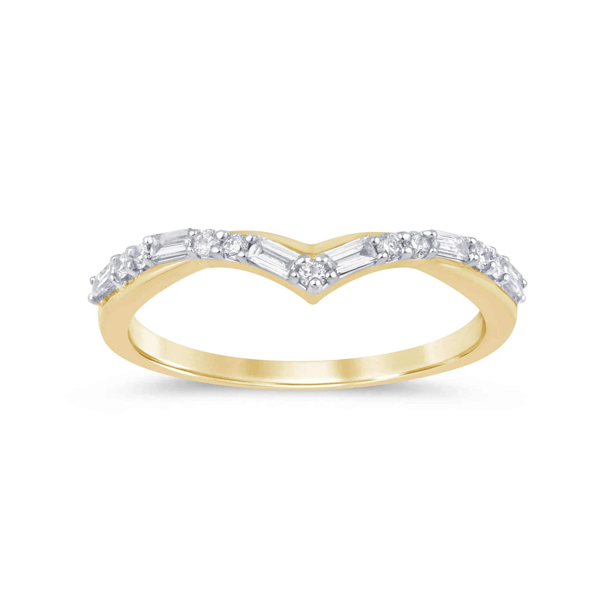 .22ct G SI 14K Yellow Gold Round & Baguette Diamond Stackable Band Ring Size 6.5