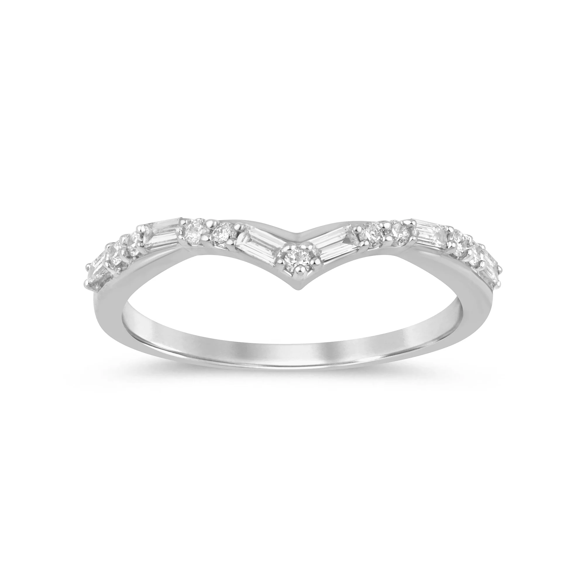 .21ct G SI 14K White Gold Round & Baguette Diamond Stackable Band Ring Size 6.5