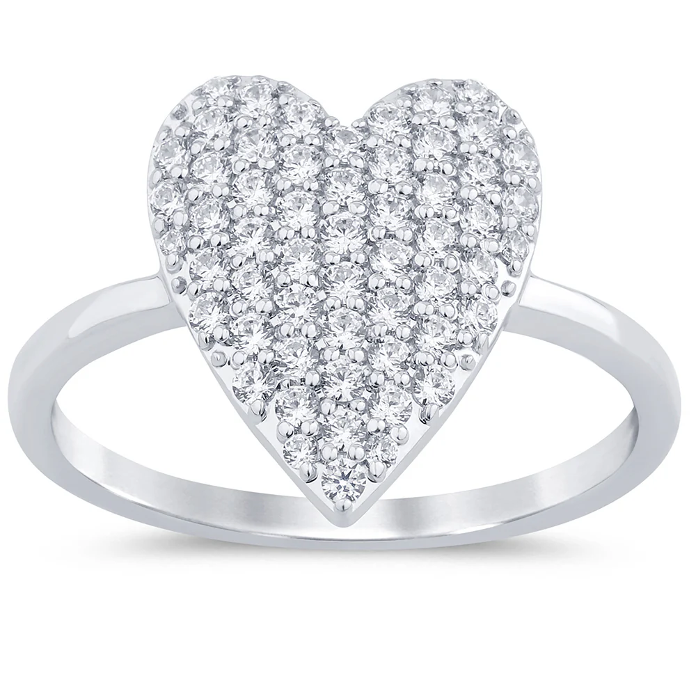 <span style="color:purple">SPECIAL!</span> .56ct G SI 14K White Gold Diamond Heart Shaped Band Ring Size 6.5