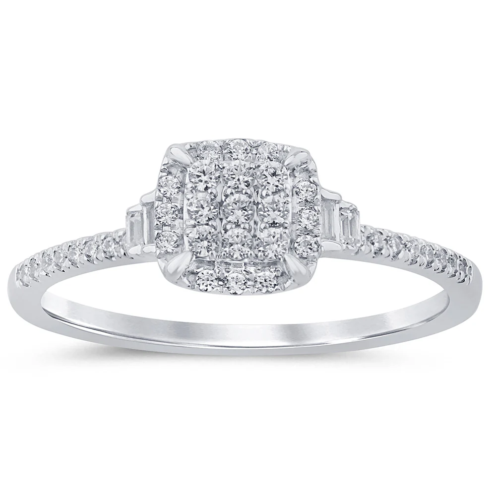 <span style="color:purple">SPECIAL!</span> .19ct G SI 14K White Gold Round & Baguette Diamond Engagement Ring Size 6.5