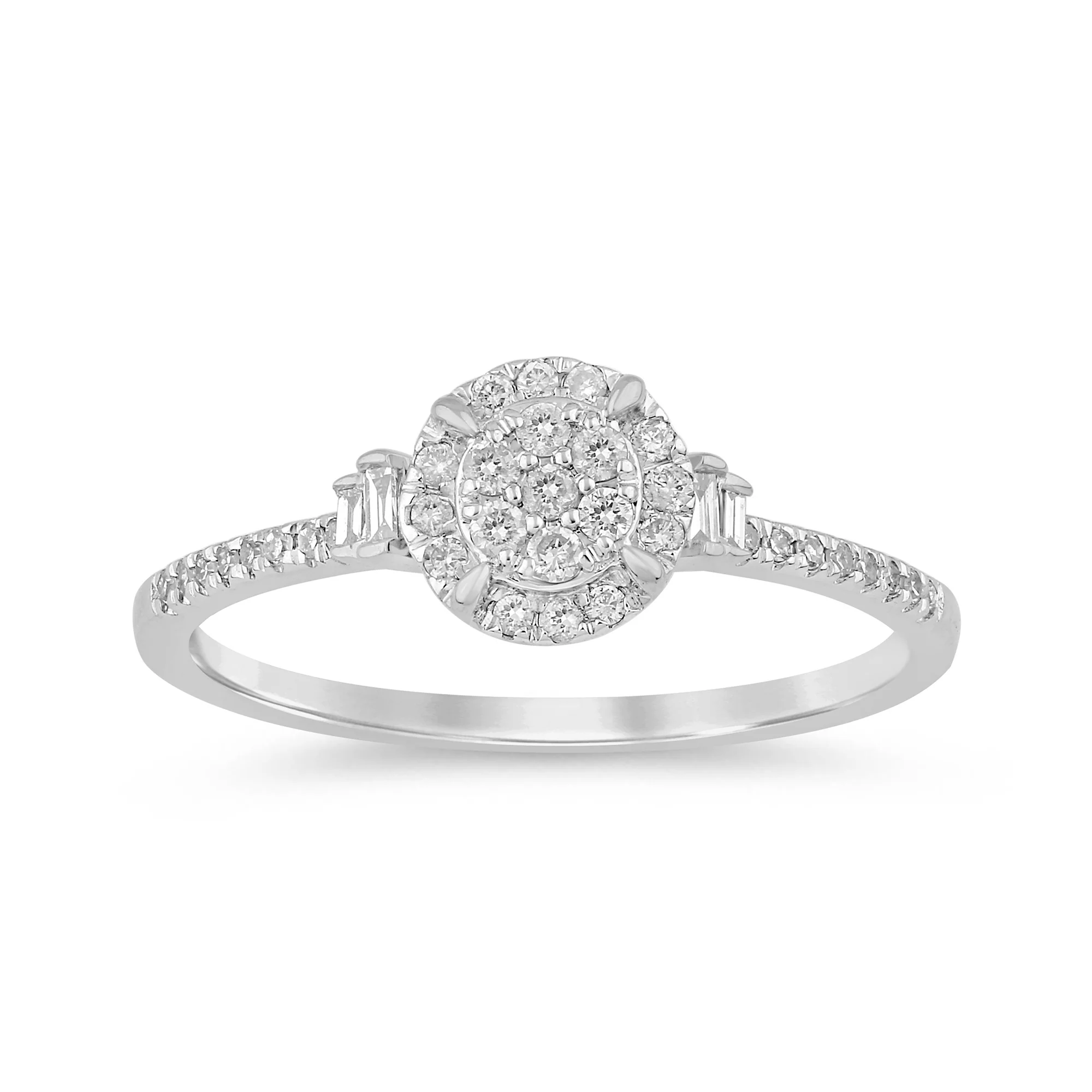 <span style="color:purple">SPECIAL!</span> .21ct G SI 14K White Gold Round & Baguette Diamond Engagement Ring Size 6.5