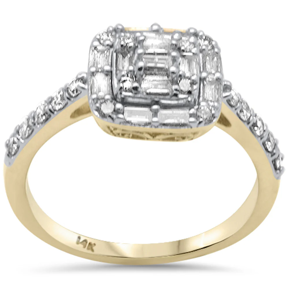 <span style="color:purple">SPECIAL!</span>.65ct G SI 14K Yellow Gold Round & Baguette Diamond Engagement Ring Size 6.5