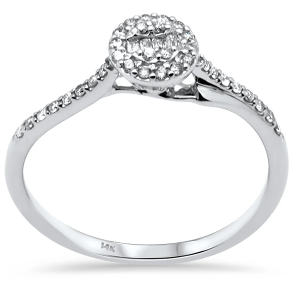 <span style="color:purple">SPECIAL!</span> .18ct G SI 14K White Gold Round & Baguette Diamond Engagement Ring Size 6.5