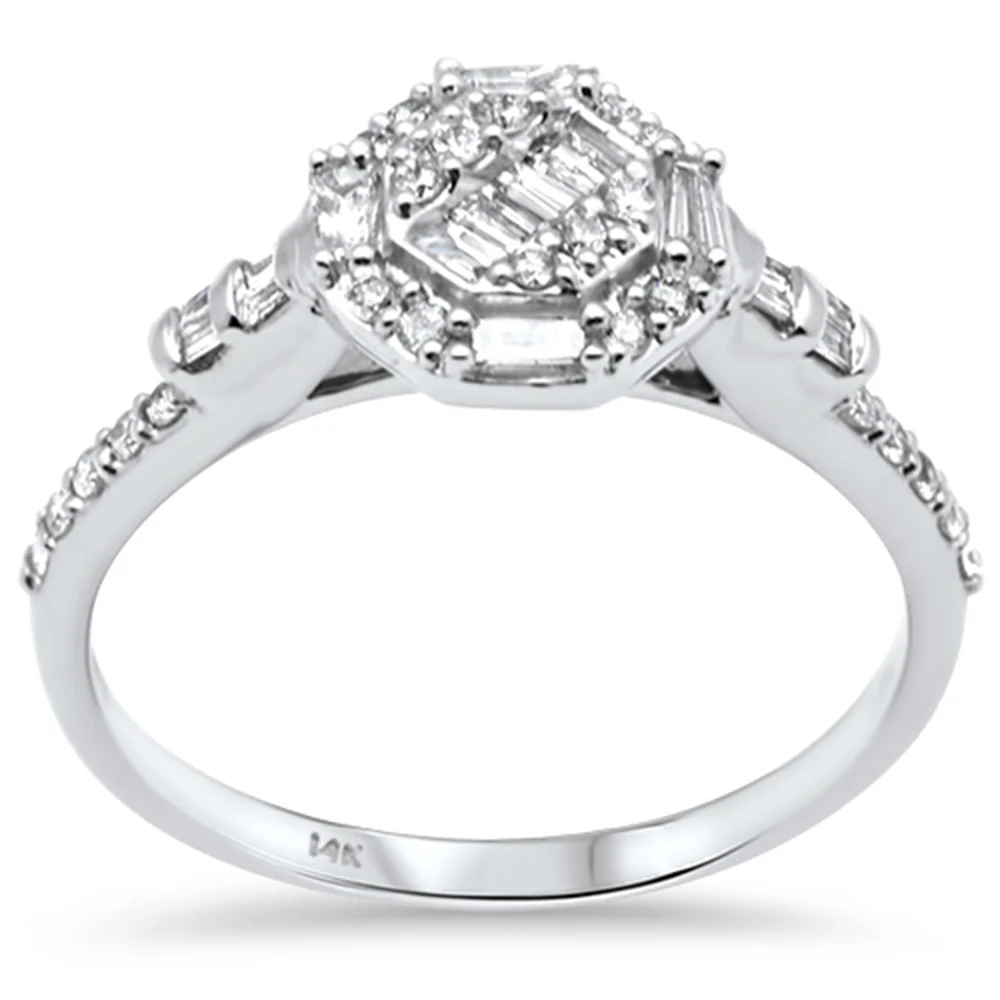 <span style="color:purple">SPECIAL!</span>.37ct G SI 14K White Gold Round & Baguette Diamond Band Ring Size 6.5