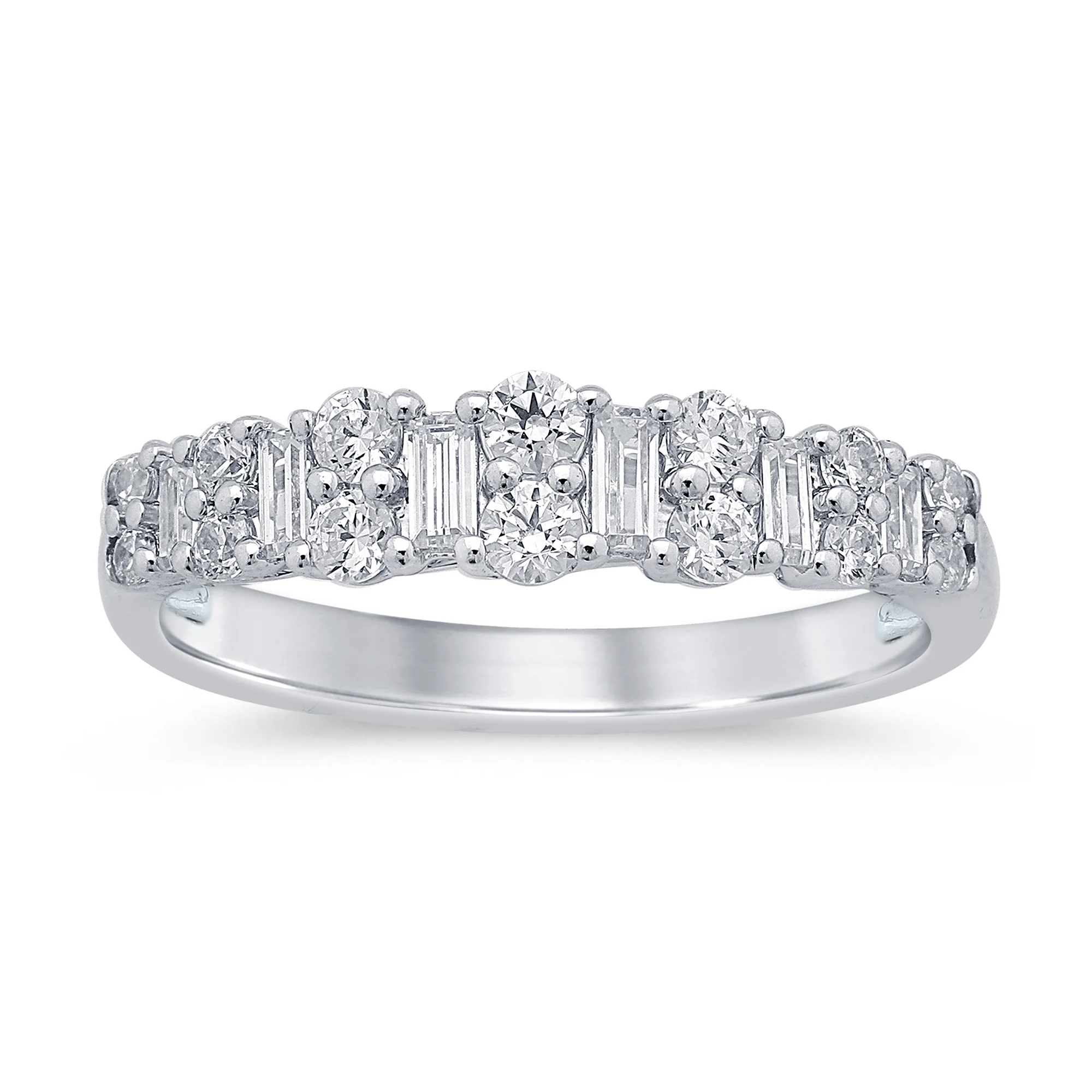 <span style="color:purple">SPECIAL!</span> .61ct G SI 14K White Gold Round & Baguette Diamond Band Ring Size 6.5