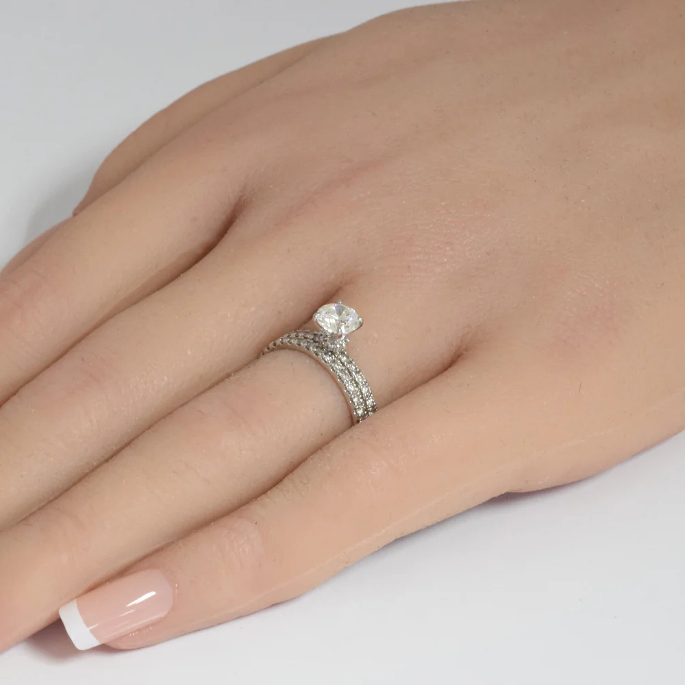 <span style="color:purple">SPECIAL!</span>1.21ct G SI 14K White Gold Diamond 2 Piece Bridal Engagement Ring Set  Size 6.5