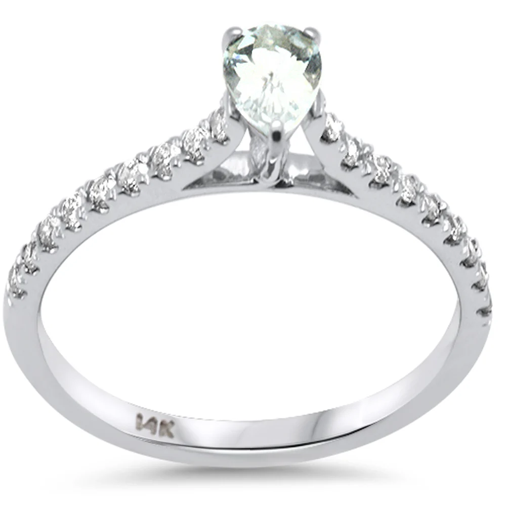 <span style="color:purple">SPECIAL!</span> .57ct G SI 14K White Gold Diamond & Pear Shaped Aquamarine Gemstone Engagement Ring Size 6.5