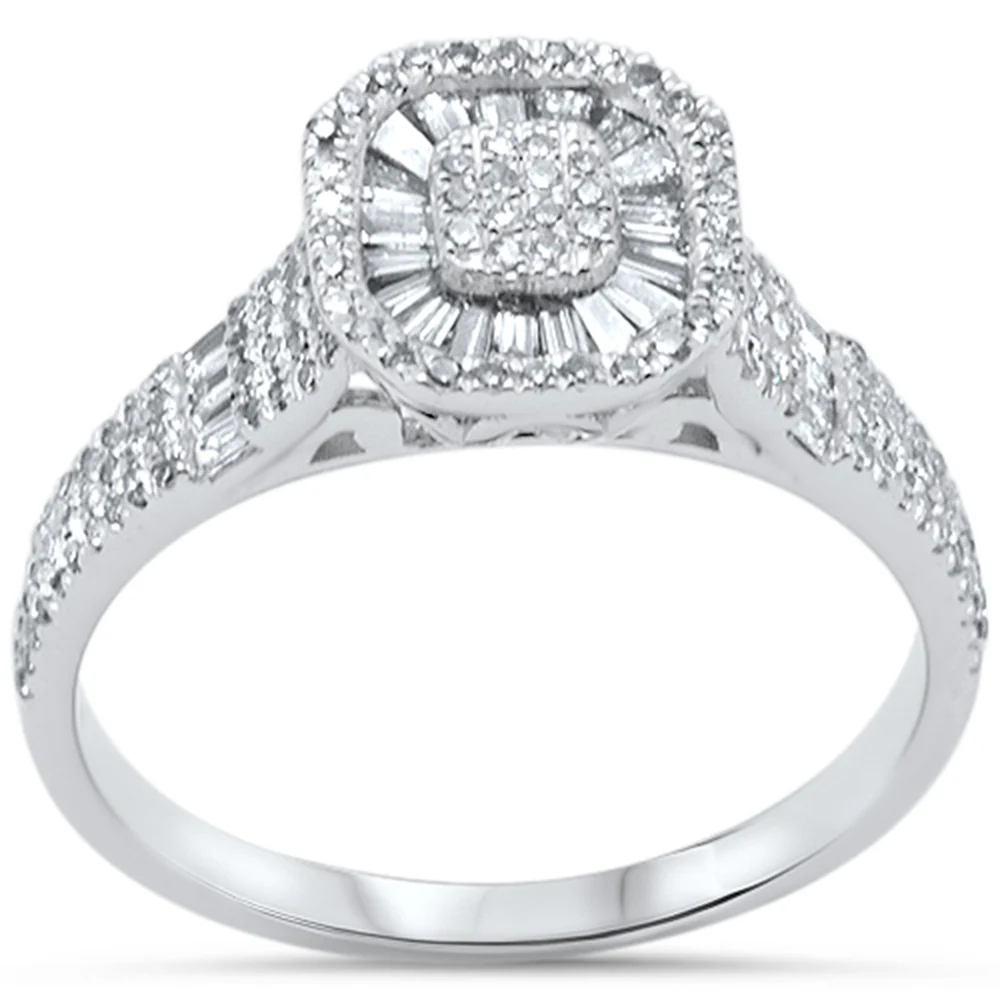 <span style="color:purple">SPECIAL!</span> .48ct G SI 14K White Gold Diamond Round & Baguette Engagement Ring Size 6.5