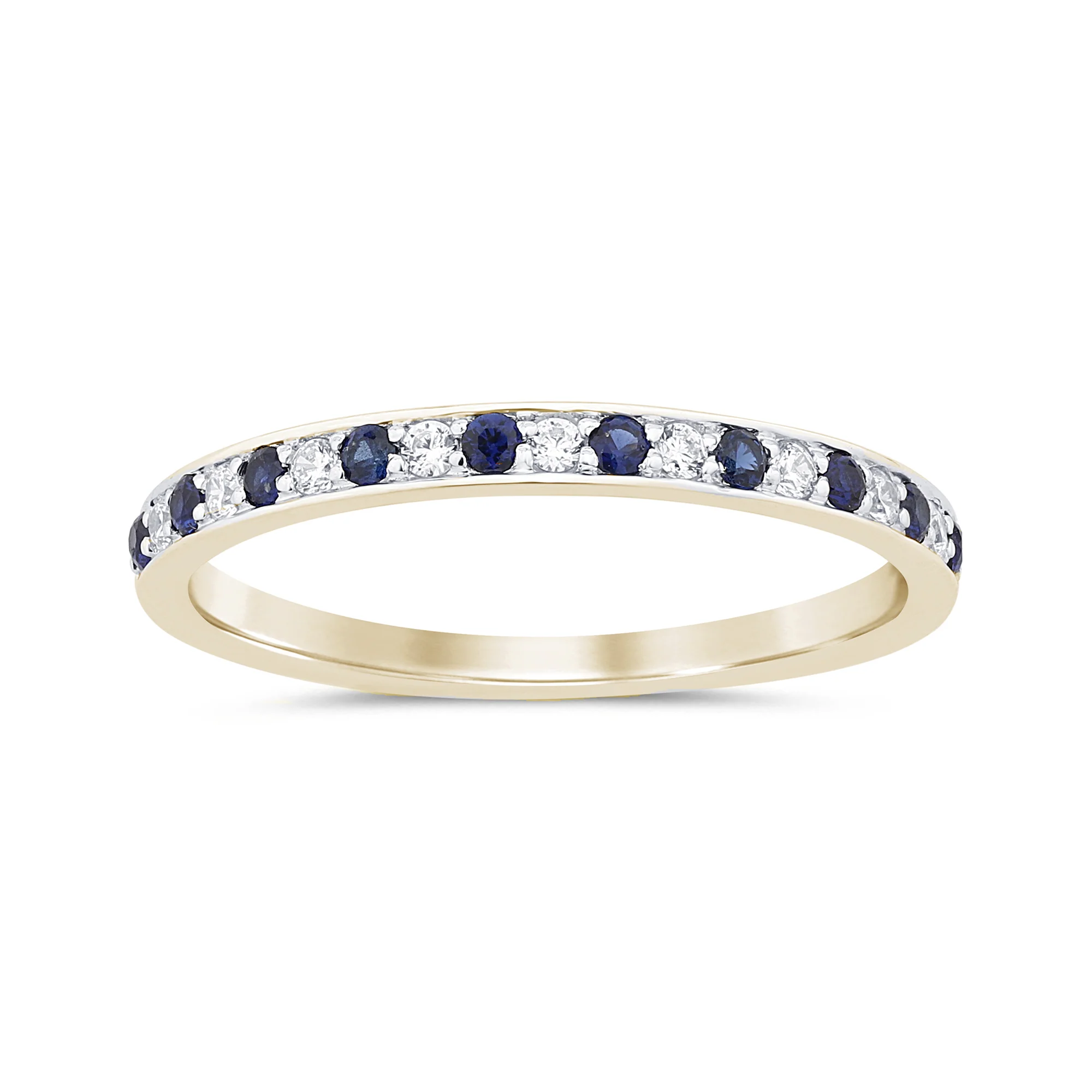 .10ct, .15ct G SI 14K Yellow Gold Diamond Blue Sapphire Gemstone Band Ring Size 6.5