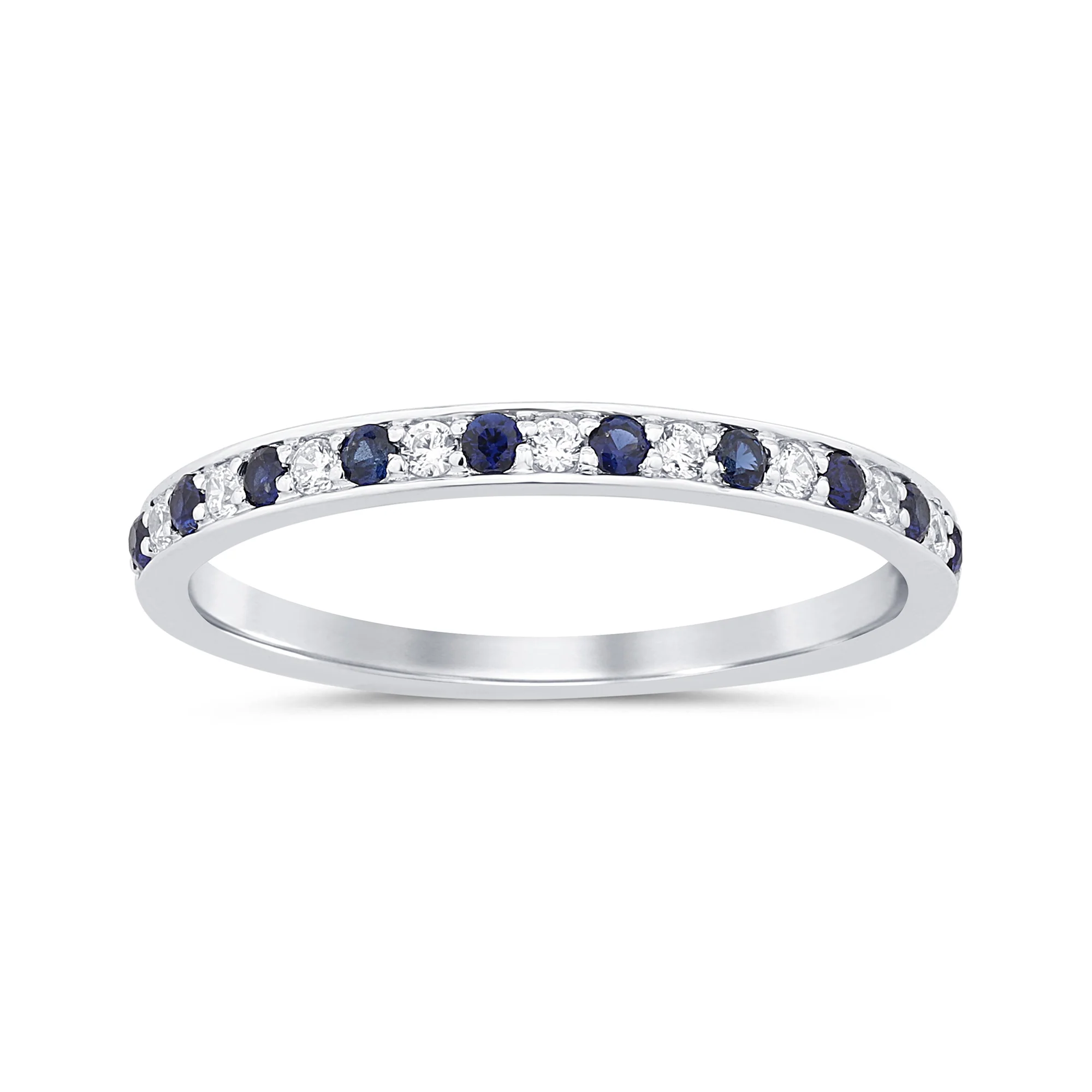 <span style="color:purple">SPECIAL!</span> .28ct G SI 14K White Gold Diamond Blue Sapphire Gemstone Band Ring Size 6.5