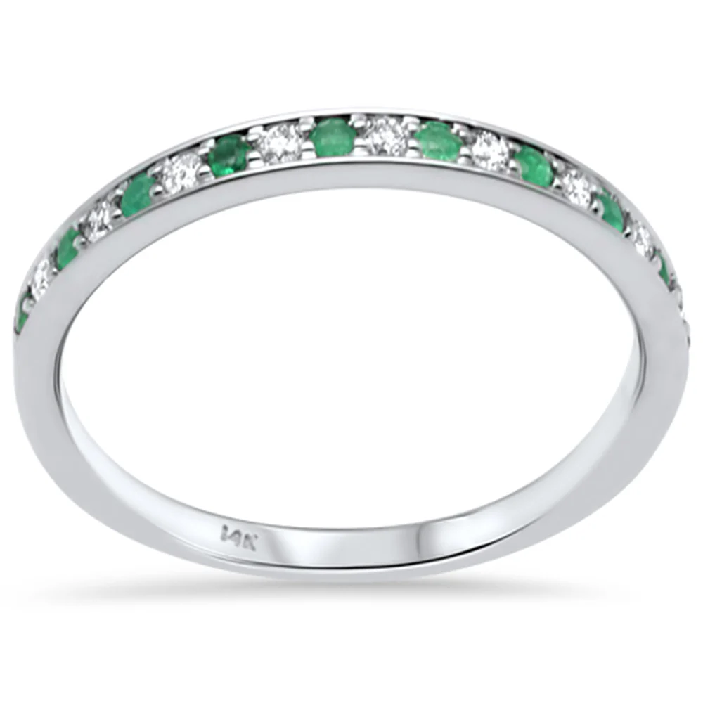 <span style="color:purple">SPECIAL!</span> .22ct G SI 14K White Gold Diamond Emerald Gemstone Band Ring Size 6.5