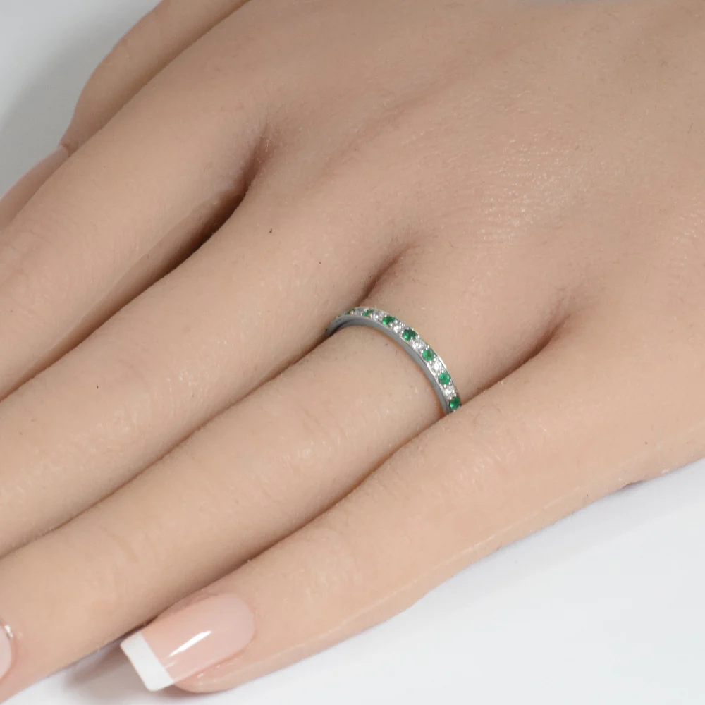 <span style="color:purple">SPECIAL!</span> .22ct G SI 14K White Gold Diamond Emerald Gemstone Band Ring Size 6.5 - Image 2