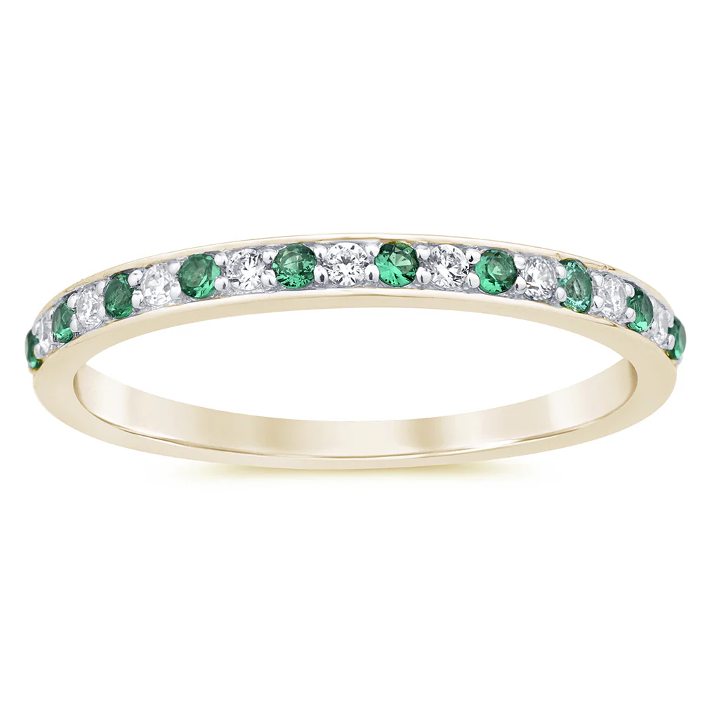 <span style="color:purple">SPECIAL!</span> .21ct G SI 14K Yellow Gold Diamond Emerald Gemstone Band Ring Size 6.5