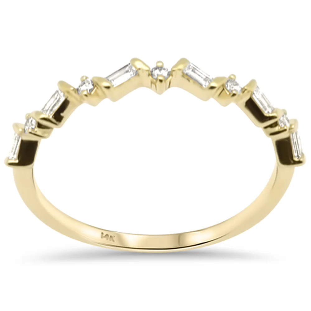 .16ct G SI 14K Yellow Gold Diamond Round & Baguette Band Ring Size 6.5