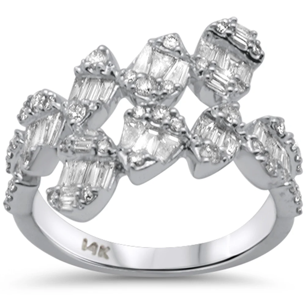 <span style="color:purple">SPECIAL!</span> 1.02ct G SI 14K White Gold Diamond Round & Baguette Wrap Around Ring Size 6.5