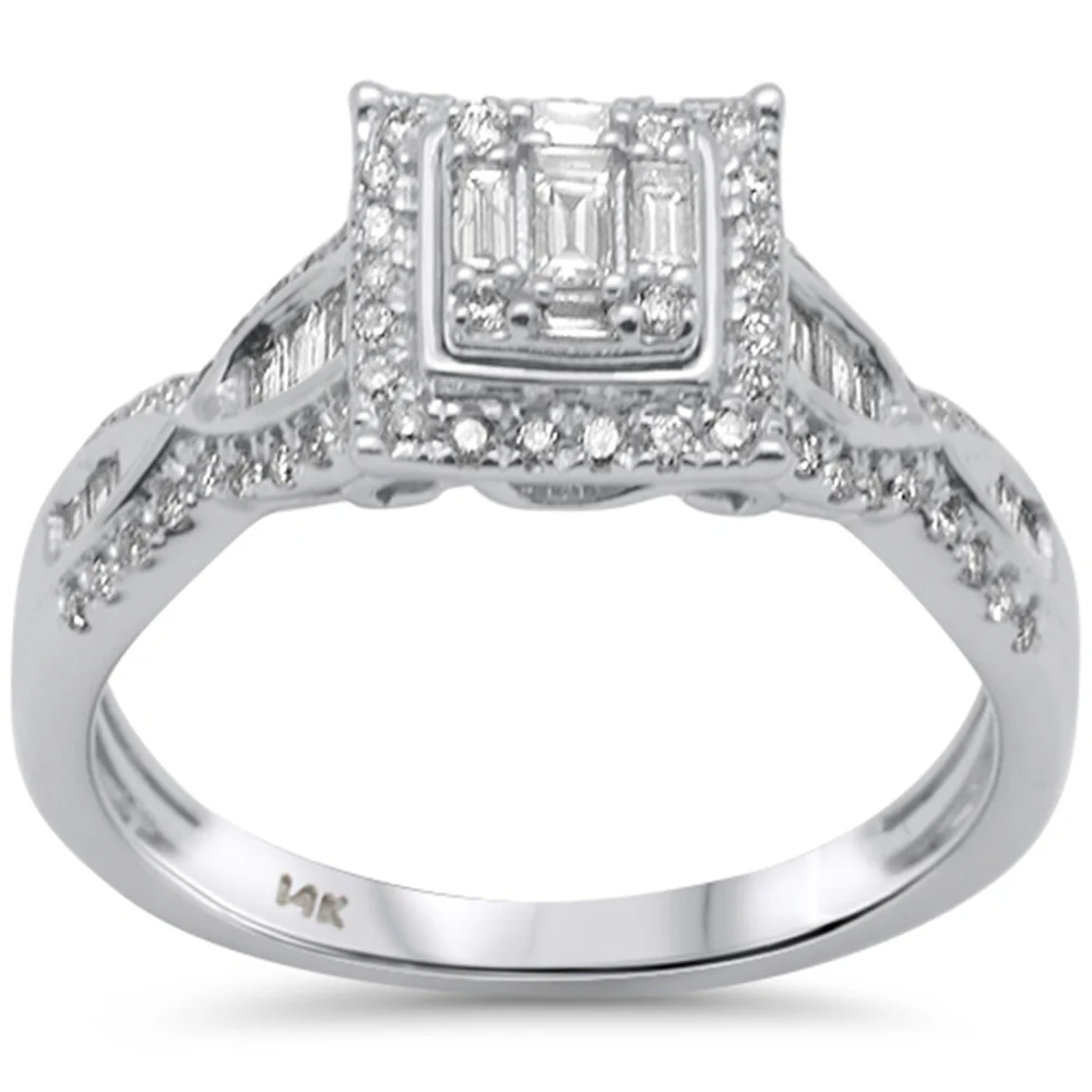 <span style="color:purple">SPECIAL!</span> .46ct G SI 14K White Gold Diamond Round & Baguette Engagment Ring Size 6.5