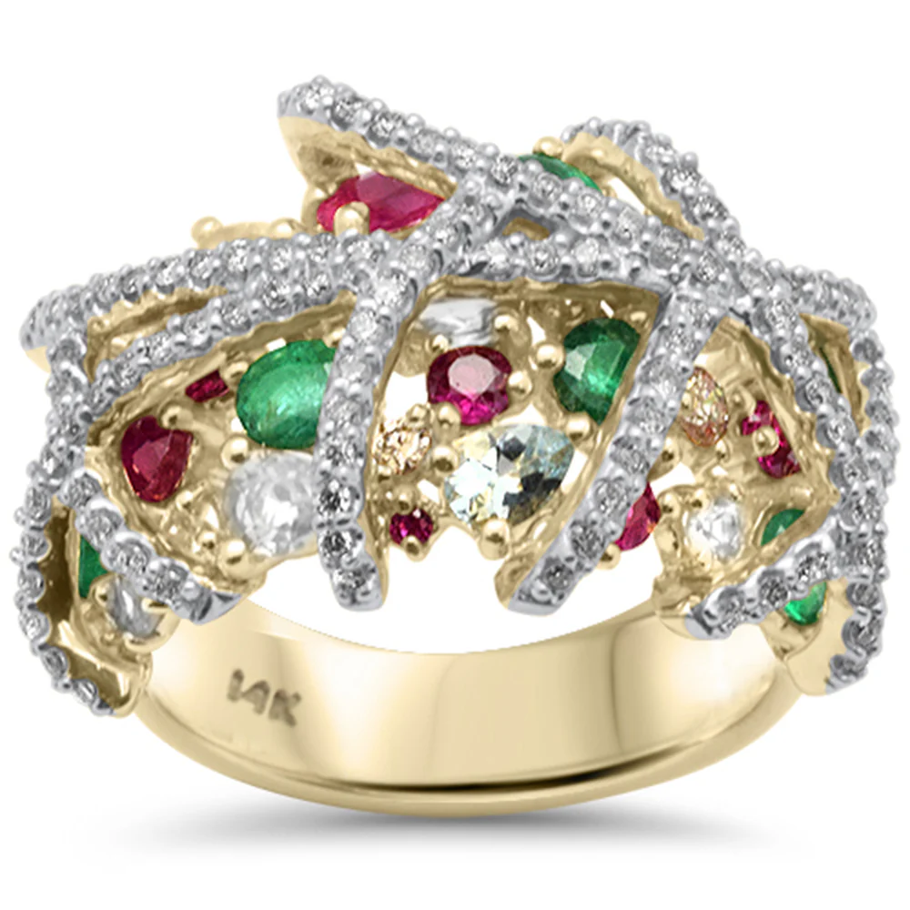 <span style="color:purple">SPECIAL!</span> 4.21ct G SI 14K Yellow Gold Diamond Multi Color Ring Size 6.5
