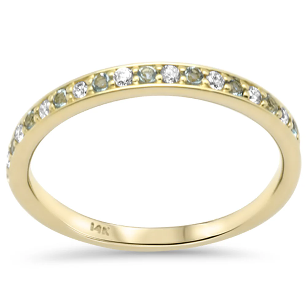 <span style="color:purple">SPECIAL!</span> .22ct G SI 14K Yellow Gold Diamond Aquamarine Gemstone Band Ring Size 6.5