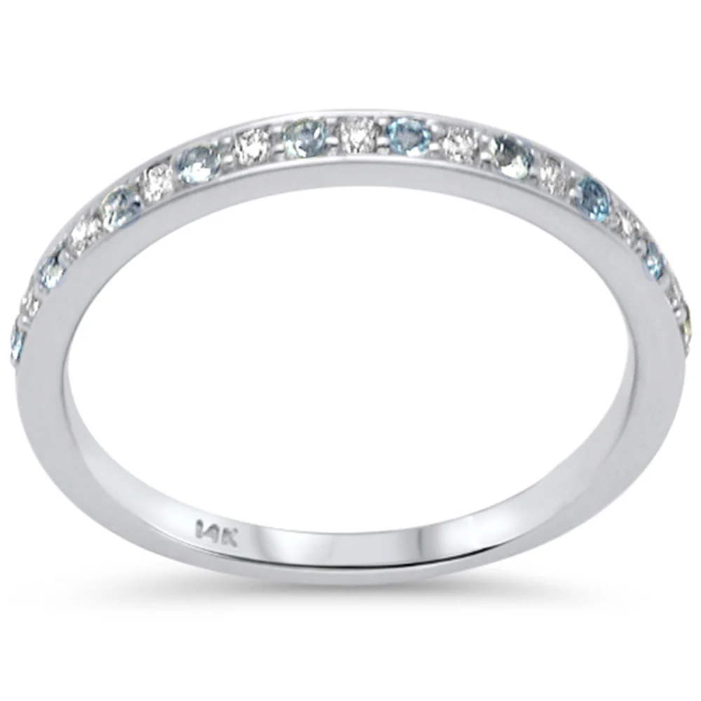 <span style="color:purple">SPECIAL!</span> .25ct G SI 14K White Gold Diamond & Aquamarine Eternity Band Ring Size 6.5