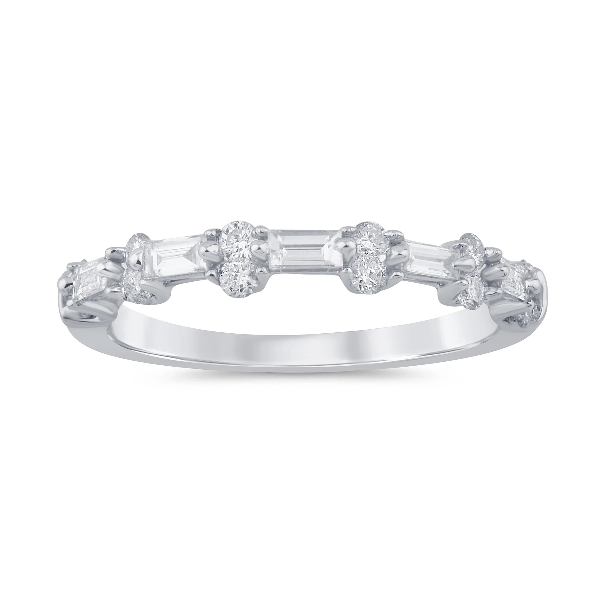<span style="color:purple">SPECIAL!</span> .40ct G SI 14K White Gold Diamond Round & Baguette Band Ring Size 6.5