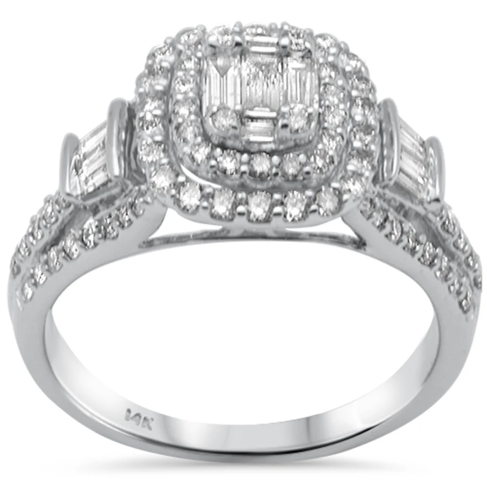 <span style="color:purple">SPECIAL!</span> .98ct G SI 14K White Gold Round & Baguette Diamond Engagement Ring Size 6.5