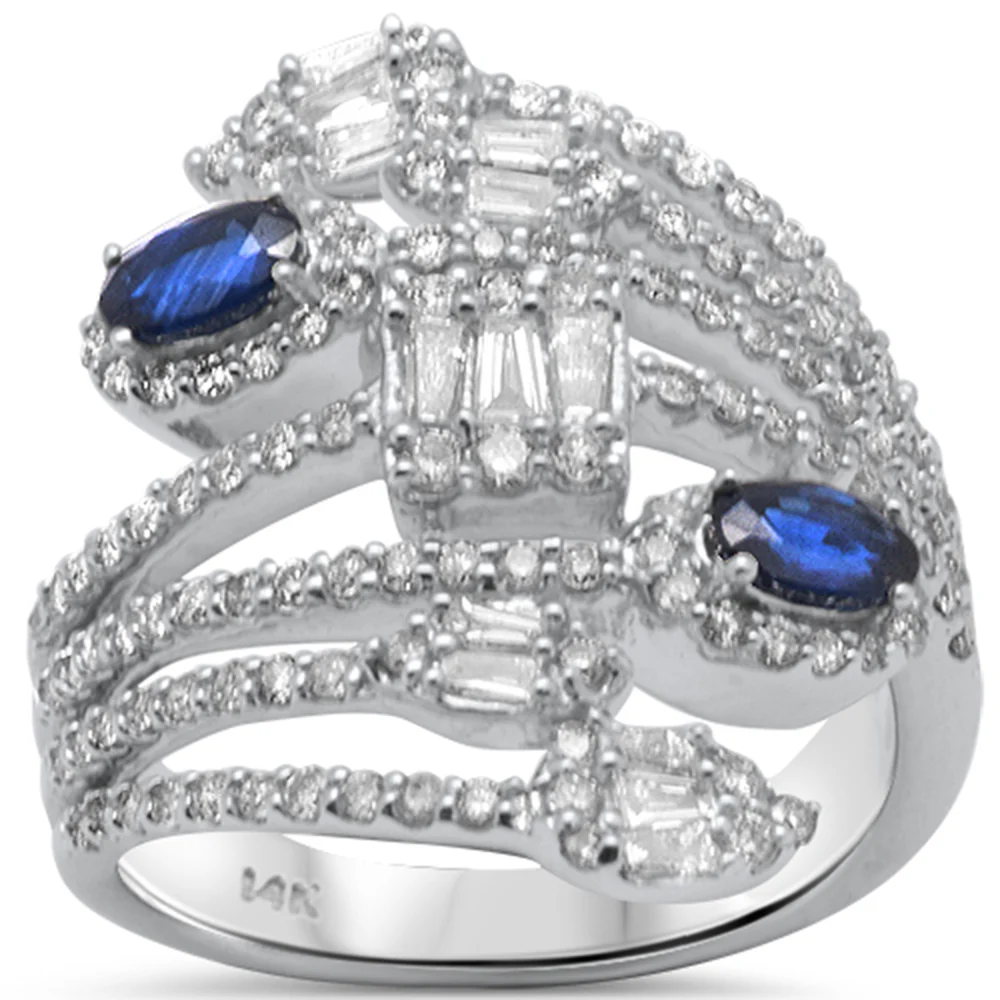 <span style="color:purple">SPECIAL!</span>1.84ct G SI 14K White Gold Diamond & Blue Sapphire Gemstone Wrap Around Ring Size 6.5