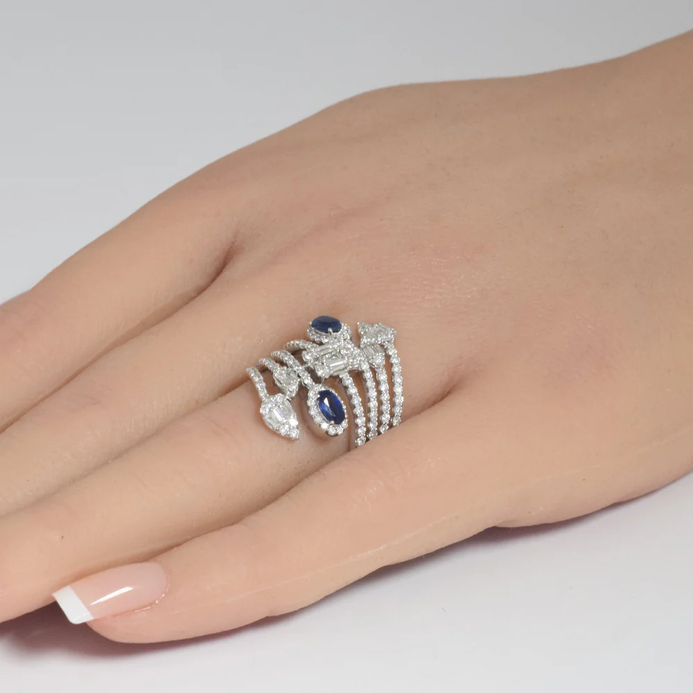 <span style="color:purple">SPECIAL!</span>1.84ct G SI 14K White Gold Diamond & Blue Sapphire Gemstone Wrap Around Ring Size 6.5 - Image 2