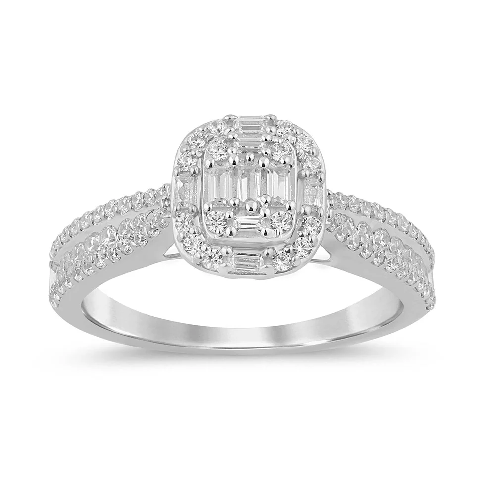 <span style="color:purple">SPECIAL!</span> .66ct G SI 14K White Gold Round & Baguette Diamond Engagement Ring Size 6.5