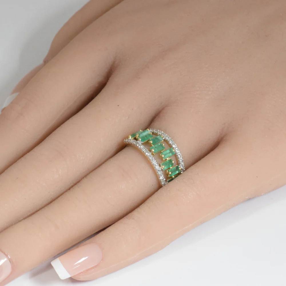 <span style="color:purple">SPECIAL!</span> 1.29ct G SI 14K Yellow Gold Diamond & Emerald Gemstone Band Ring Size 6.5 - Image 2