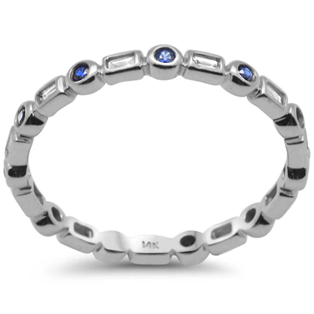 <span style="color:purple">SPECIAL!</span> .33ct G SI 14K White Gold Diamond & Blue Sapphire Eternity Style Band Ring Size 6.5 - Image 3