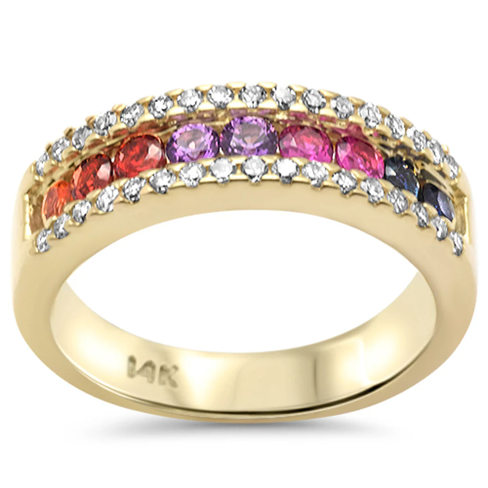 <span style="color:purple">SPECIAL!</span> 1.32ct G SI 14K Yellow Gold Diamond & Multi Color Gemstone Band Ring Size 6.5