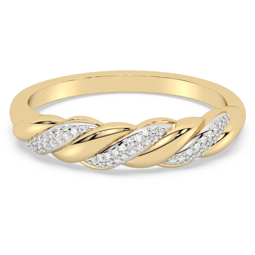 .07ct G SI 14K Yellow Gold Diamond Twisted Band Ring Size 6.5