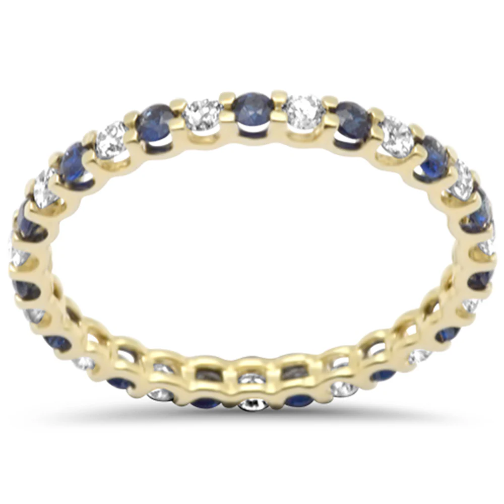 <span style="color:purple">SPECIAL!</span> 1.01ct G SI 14K Yellow Gold Diamond & Blue Sapphire Eternity Band Ring Size 7
