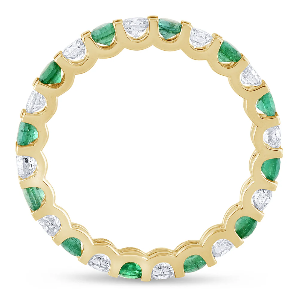 <span style="color:purple">SPECIAL!</span> 1.67ct G SI 14K Yellow Gold Diamond & Emerald Eternity Band Ring Size 7