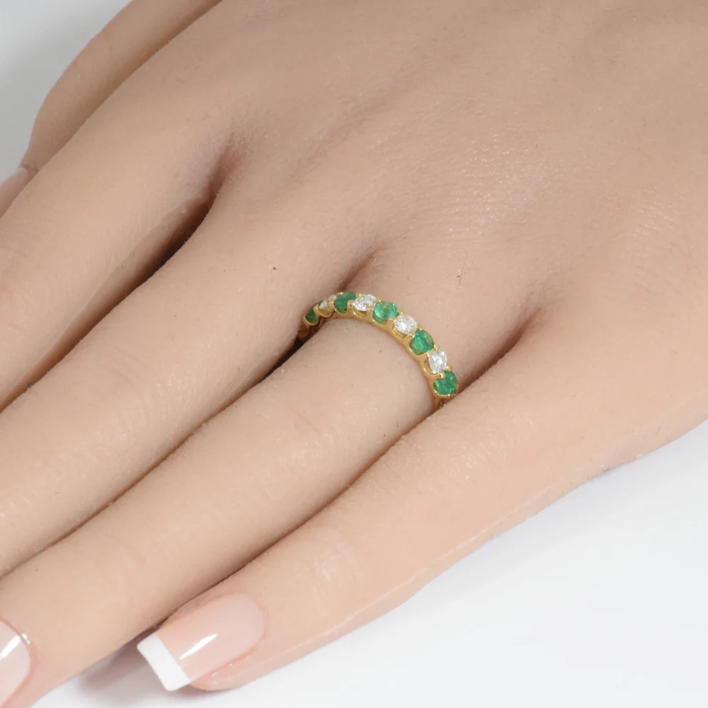 <span style="color:purple">SPECIAL!</span> 1.67ct G SI 14K Yellow Gold Diamond & Emerald Eternity Band Ring Size 7 - Image 2