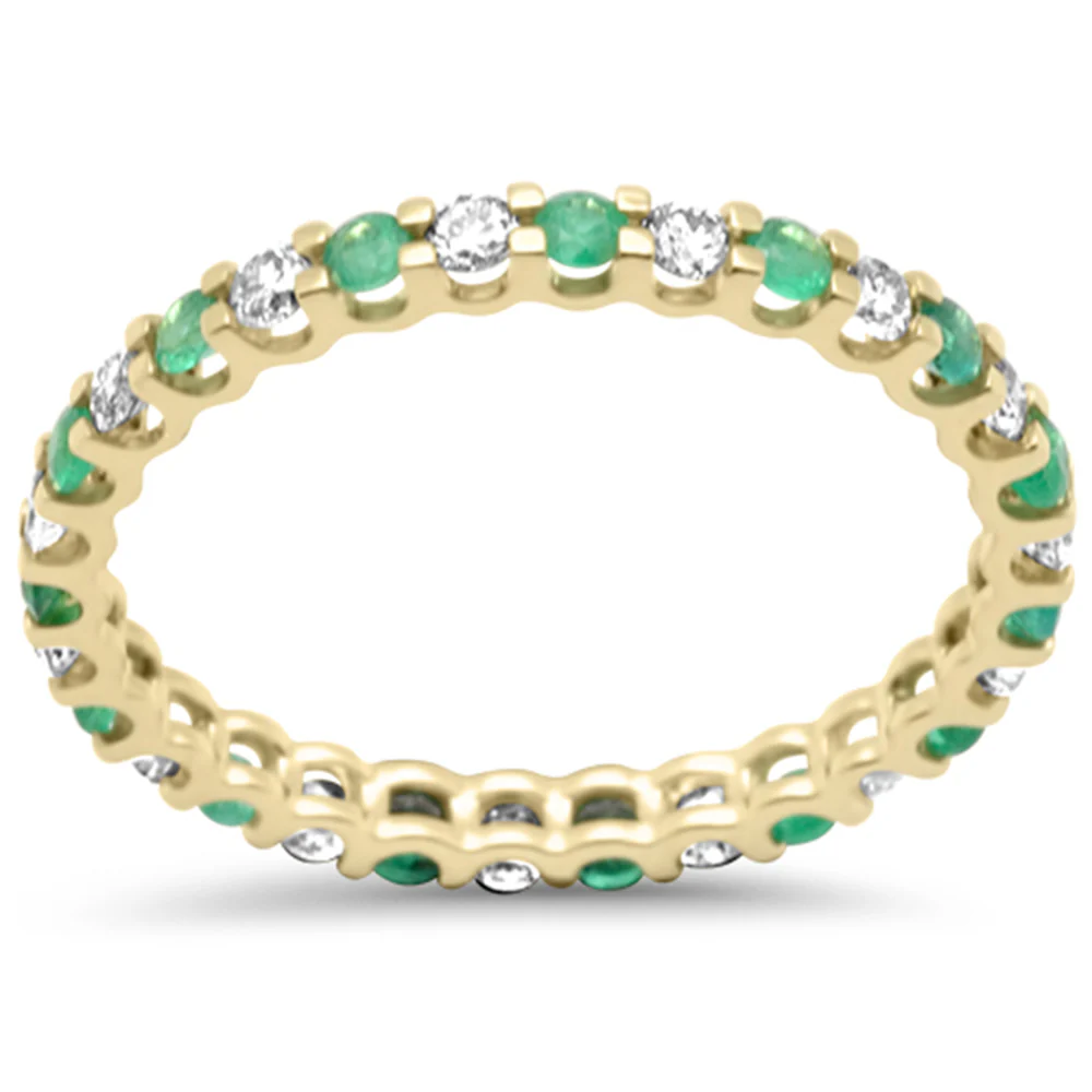 <span style="color:purple">SPECIAL!</span> .84ct G SI 14K Yellow Gold Diamond & Green Emerald Eternity Band Ring Size 7
