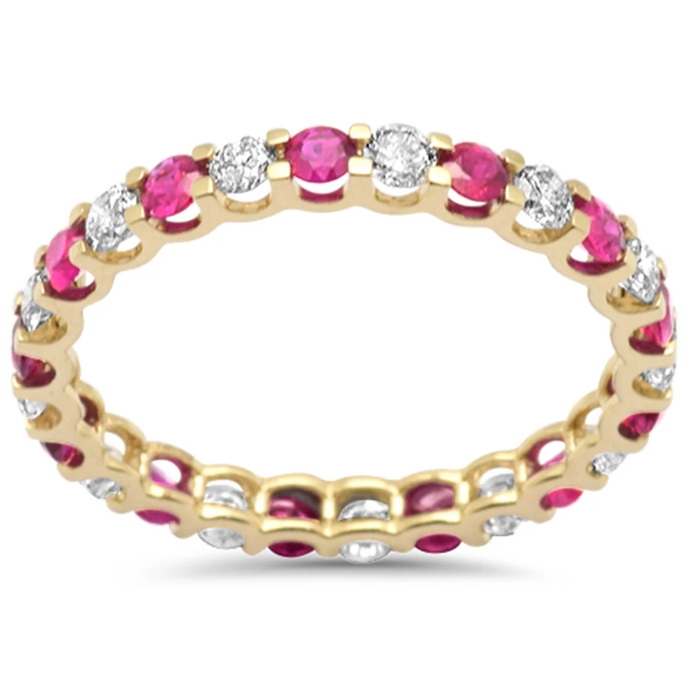 <span style="color:purple">SPECIAL!</span> 1.47ct G SI 14K Yellow Gold Diamond & Ruby Eternity Band Ring Size 7