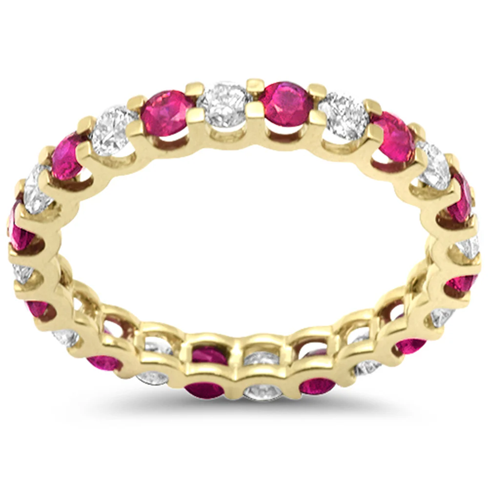 <span style="color:purple">SPECIAL!</span> 1.94ct G SI 14K Yellow Gold Diamond & Ruby Eternity Band Ring Size 7