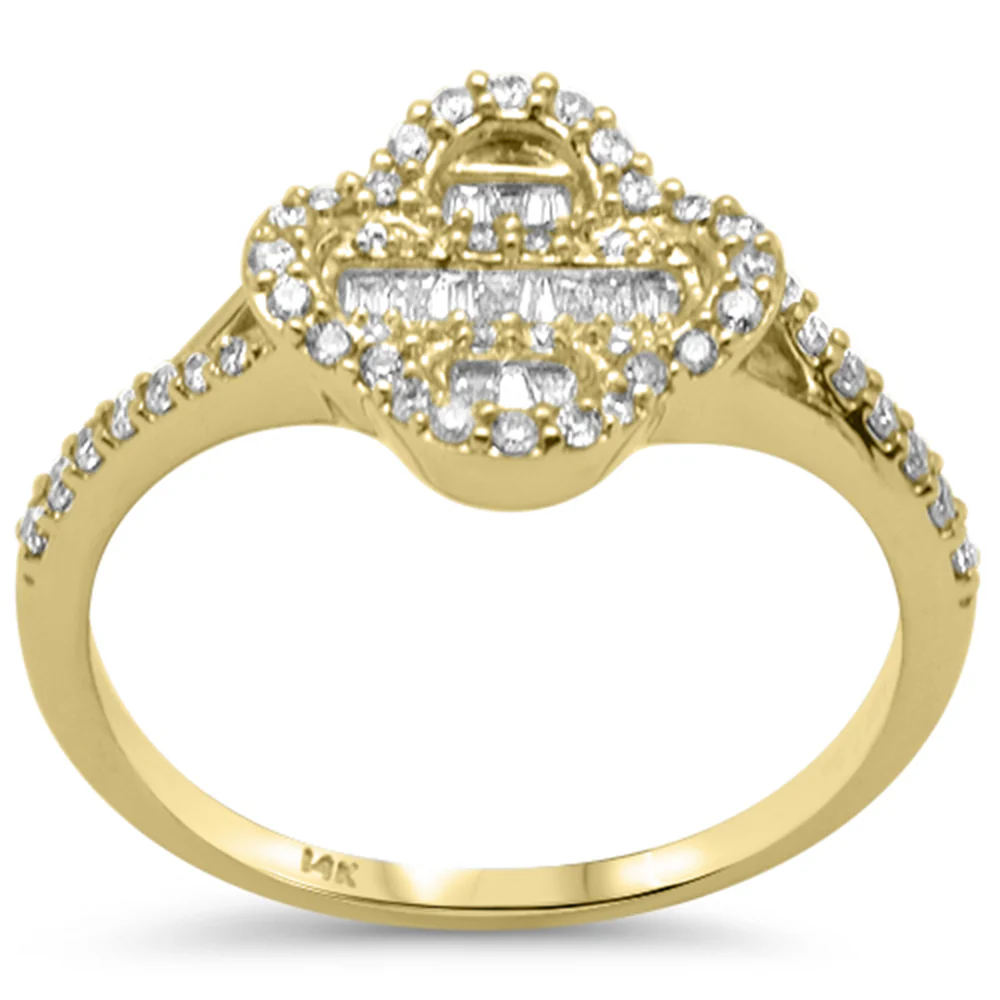 <span style="color:purple">SPECIAL!</span> .36ct G SI 14K Yellow Gold Clover Flower Diamond Ring Size 6.5