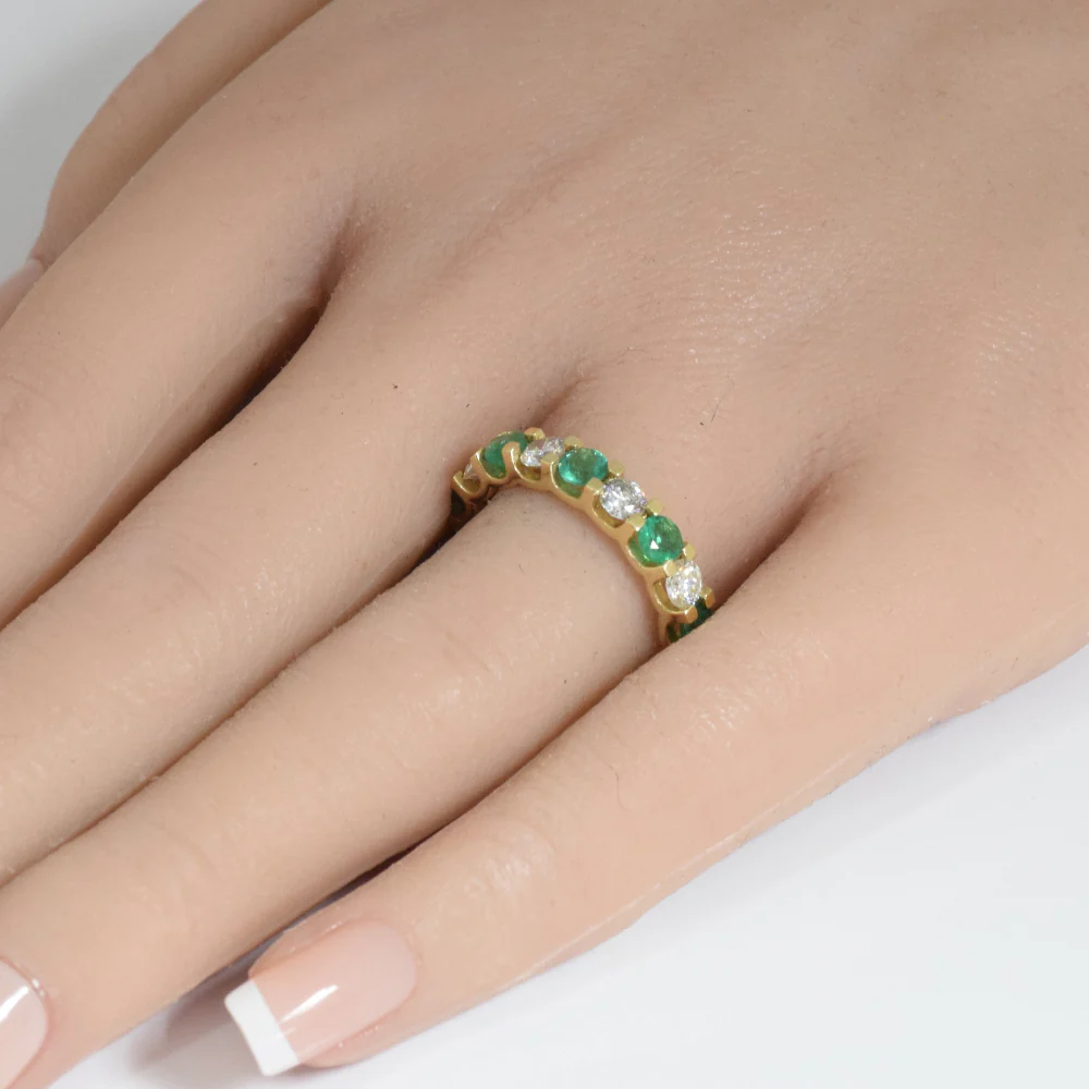 <span style="color:purple">SPECIAL!</span> 2.60ct G SI 14K Yellow Gold Diamond & Emerald Eternity Band Ring Size 7 - Image 2