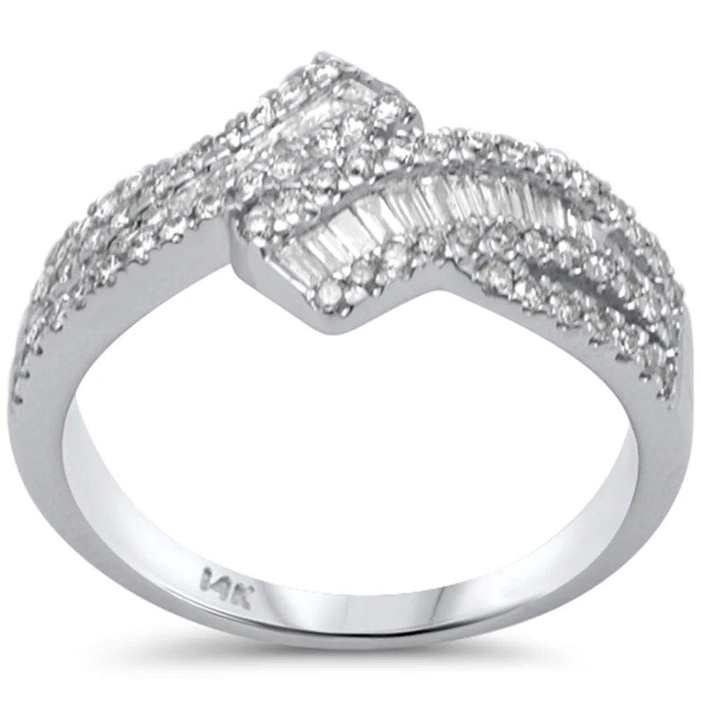 <span style="color:purple">SPECIAL!</span> .54ct G SI 14K White Gold Round & Baguette Diamond Open Band Ring Size 6.5